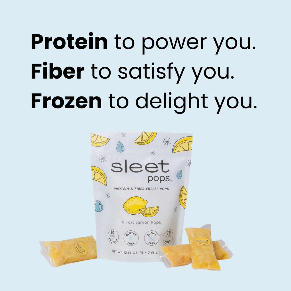 Sleet Pops Tart Lemon | Protein & Fiber Freeze Pops | 6 Pack
