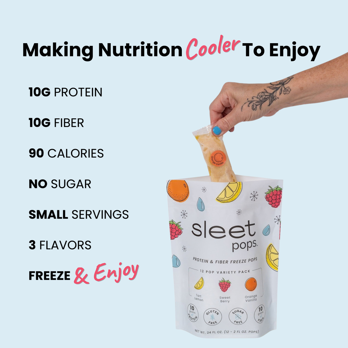 Sleet Pops Variety Pack | Protein & Fiber Freeze Pops | 12 Pack