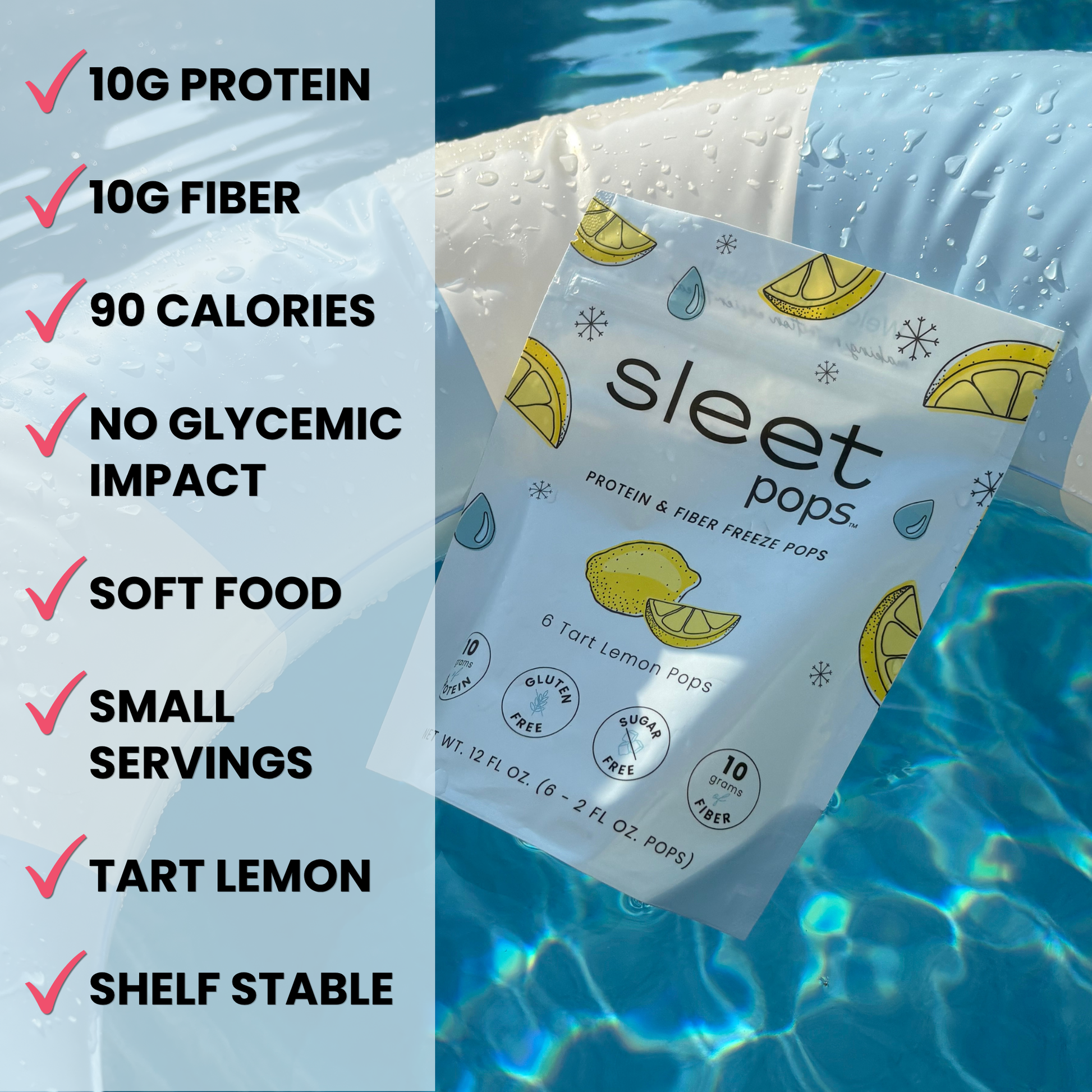 Sleet Pops Tart Lemon | Protein & Fiber Freeze Pops | 6 Pack